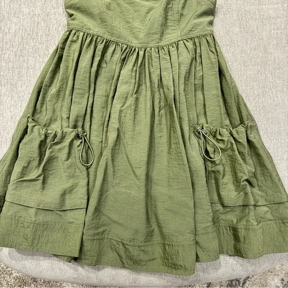 Army Green Cargo Dress w/ Front Pockets - Picture 3 of 8